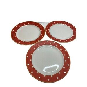 3 Upsala Ekeby red polka dot Salad Plate Sweden Rare Amanita Vtg MCM 7”